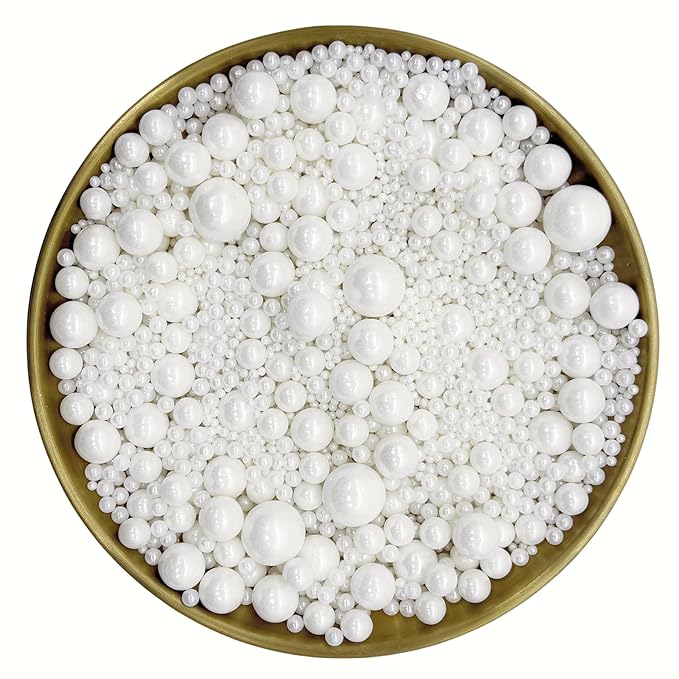 Dynastang Mixed Size White Pearls Sprinkles Edible Pearls Cake Decorating Pearls Cake Decorations Cupcake Toppers Cookie Decorating Perfect for Cakes, Cupcakes, Desserts Toppings 3OZ