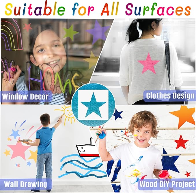 8 PCS Large Star Stencil for Painting,Star Stencils Different Sizes Reusable Plastic Stencils for Painting Spraying Drawing on Wall Wood Flag Paper