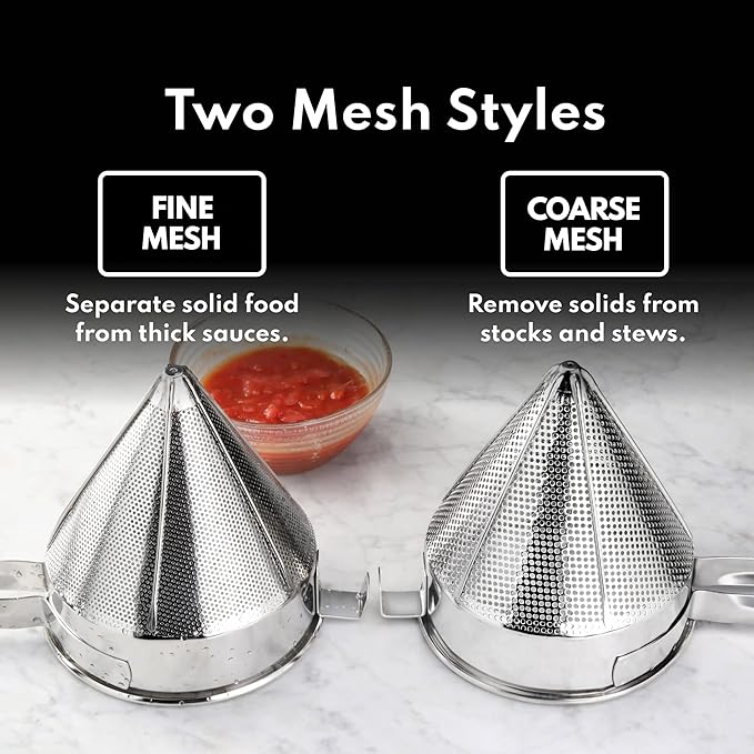 New Star Foodservice 34158 18/8 Stainless Steel China Cap Strainer, 12-Inch, Coarse Mesh