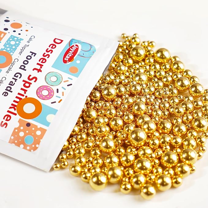 Gold Pearl Sprinkles for Cake Decorating, 150g/5.29oz, Mix Size, Edible Sugar Candy Pearls, Cake Decorations, Cupcake, Cookies, Foodgrade Topper, Holiday, Wedding Party, Easter, Christmas Supplies