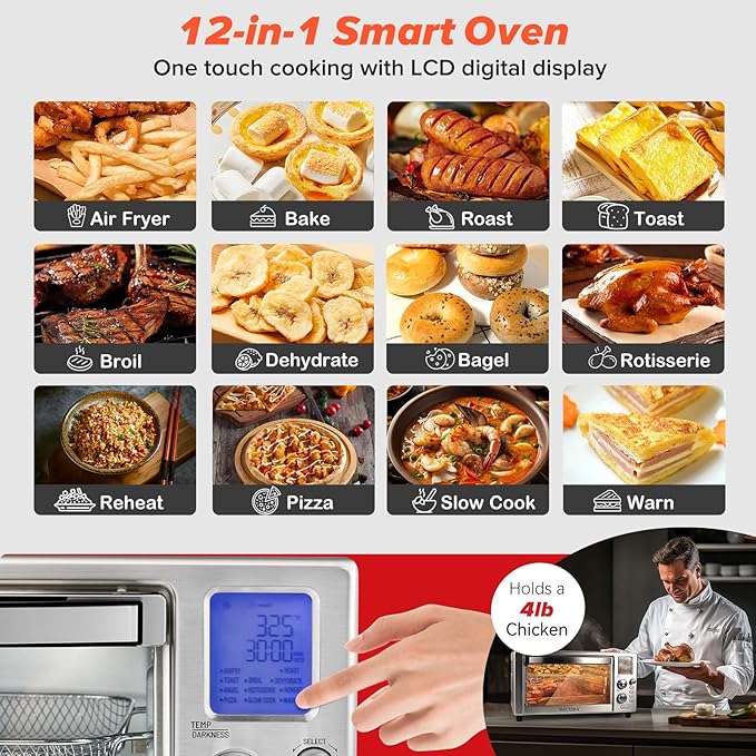 Secura Air Fryer Toaster Smart Oven Combo, 23 Quarts XL Capacity Convection Oven Countertop, Fits 10 inch Pizza, 12 Pre-Set Cooking Functions with Adjustable Temperature