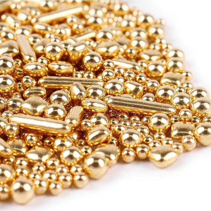Gold Sprinkles for Cake Decorating 3.5 Ounces, Edible Gold White Silver Sprinkles for Cupcake Topper, Cookiess, Perfect for Wedding, New Year’S Eve Party (Gold Pearl)
