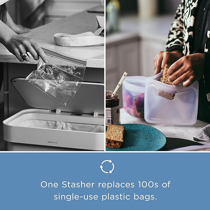 Stasher Premium Silicone Reusable Food Storage Stand-Up Mid Bag, Blue, Microwave, Sous Vide, Dishwasher, Oven and Freezer Safe, BPA Free, Leak-free, Eco-friendly, 56 Oz