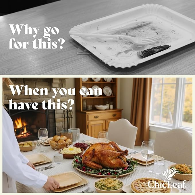 Chic Leaf Oval Palm Leaf Tray - 10" x 14", Pack of 20, Natural - Microwave & Oven Safe for BBQ Trays & Cheese Platter Thanksgiving Dinner Meal