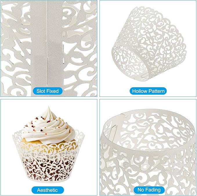 PATIKIL Cupcake Wrappers Paper, 50 Pack Baking Cups Standard Vine Decoration for Anniversary Birthday Weddings and Parties, Light Yellow