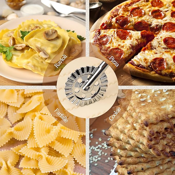 Long Handle Large Cutter Wheel - Exquisite Wooden Handle, Perfect for Pasta, Pizza, Ravioli, Pastry,Cookie - Versatile Crinkle and Biscuit Cutter for Effortless Slicing