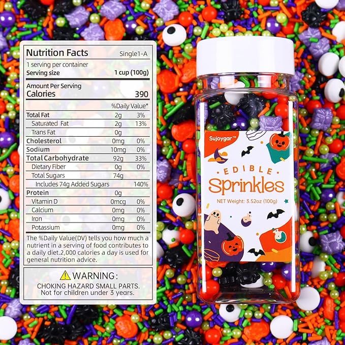 Halloween Sprinkles for Cake Decorating, 3.52oz Purple Eyeball & Pumpkin Sprinkles for Cupcake Topper Cookie Chocolate Cake Ice Cream Baking Decorations Halloween Party