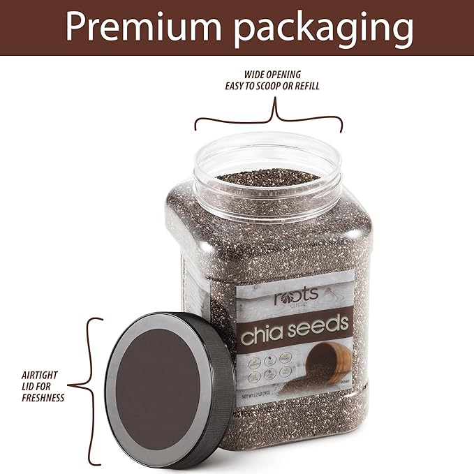 Roots Circle Non-GMO Chia Seeds | 2.2 Pound (Pack of 1) Raw Superfood, Vegan, Kosher, Nut & Gluten Free, Keto & Paleo Friendly | Add Omega 3 & Protein to your Salad, Smoothie, Oatmeal, & Acai Bowl