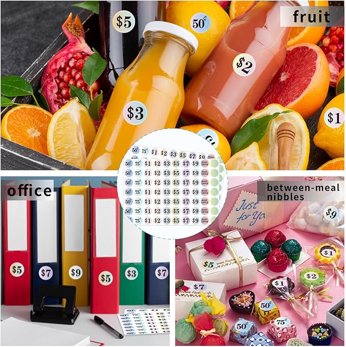 Starboling Garage Sale Stickers - 1400 Pcs, 1 Inch Small Yard Flea Market Pre-Printed Gradient Color Price Stickers