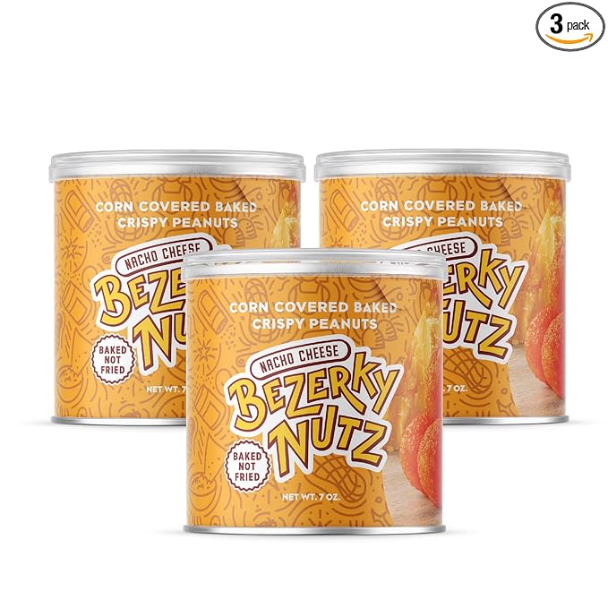 Bezerky Crunchy Nut Balls | Nacho Cheese | Corn Coated Peanuts | Crispy Snack with Tons of Crunch | Baked Peanuts Balls | 7 oz (Pack of 3)