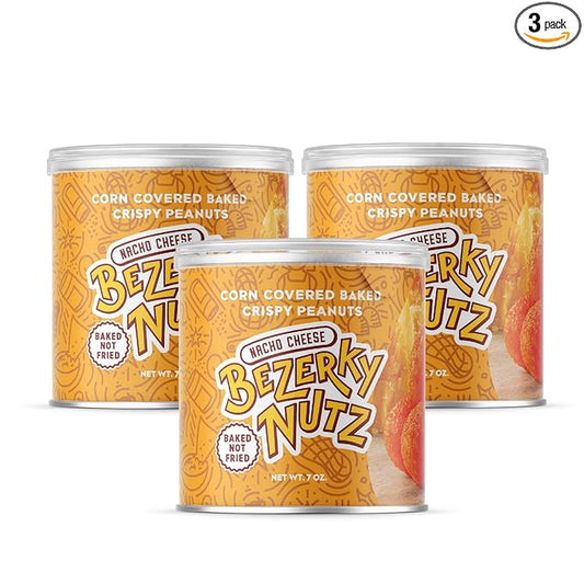 Bezerky Crunchy Nut Balls | Nacho Cheese | Corn Coated Peanuts | Crispy Snack with Tons of Crunch | Baked Peanuts Balls | 7 oz (Pack of 3)