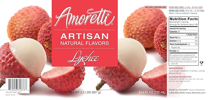 Amoretti - Natural Lychee Artisan Flavor Paste, 8 oz, Perfect For Ice Cream, Beverages, Cakes, and more, Preservative Free, Vegan, Gluten Free, No Artificial Sweeteners, Highly Concentrated