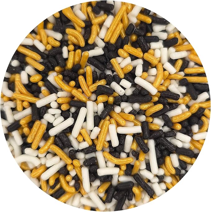 NCS Black, White, and Gold Edible Jimmies Sprinkles, 8 ounces