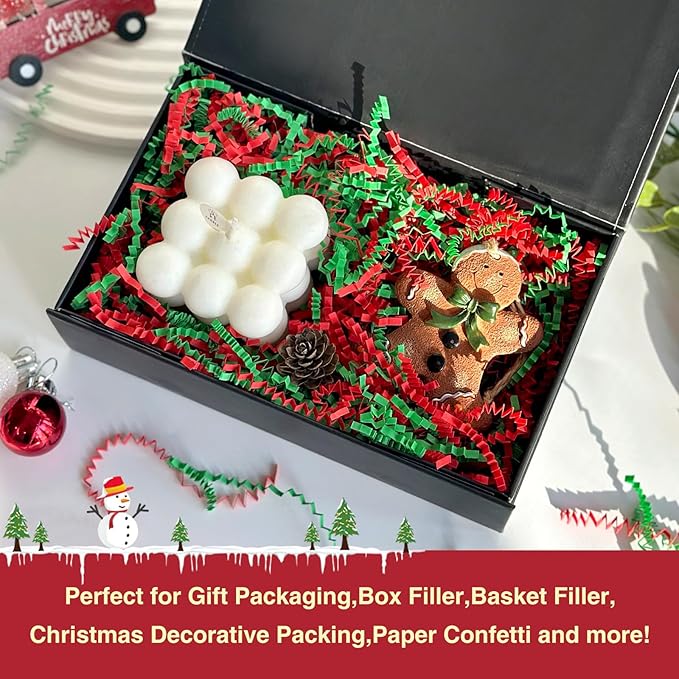 2LB Crinkle Paper Shred Filler for Gift Box Bag and Basket On Christmas Day(Red&Green)