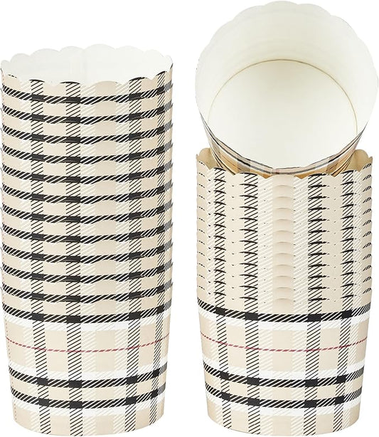 Panificio 6 Ounce Cupcake Wrappers, 200 Scalloped Baking Cups - Oven-Ready, Greaseproof, Plaid Paper Cupcake Liners, Disposable, For Birthdays, Baby Showers, Or Weddings - Restaurantware
