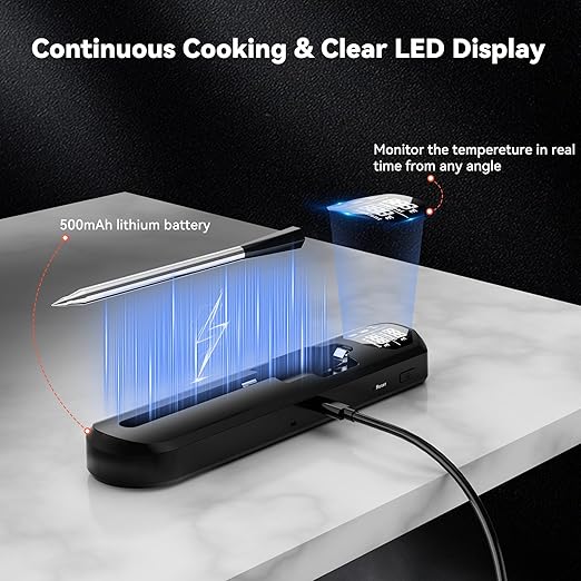 Smart Bluetooth Wireless Meat Thermometer with APP, Wireless BBQ Grill Thermometer for Oven, Smoker, Air Fryer & Kitchen Cooking, Instant Read Digital Probe with Alarm, Long Range & Rechargeable