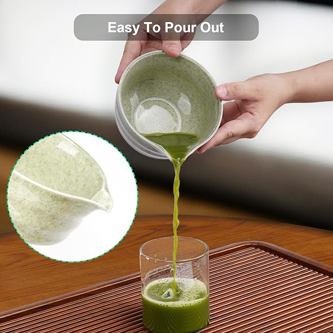 Matcha Whisk Set, 8pcs Matcha Set Ceremonial Grade Macha Kit Includes Bowl with Spout/Chashen Holder/Bamboo Whisk/Bamboo Scoop/Spoon/Sifter, Ideal Gift for Macha Lovers to Enjoy Making Tea