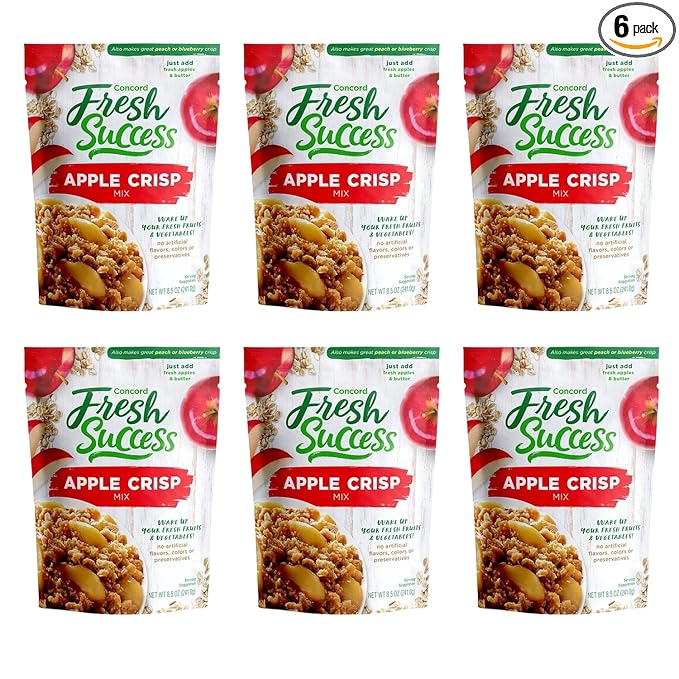 Concord Foods Apple Crisp Mix Easy to Make Dessert with Delicious Ready to Go Ingredients - Sweet, Tender, Fruit Dessert Covered in Buttery, Cinnamon Crumb Topping (8.5 oz Pack of 6)