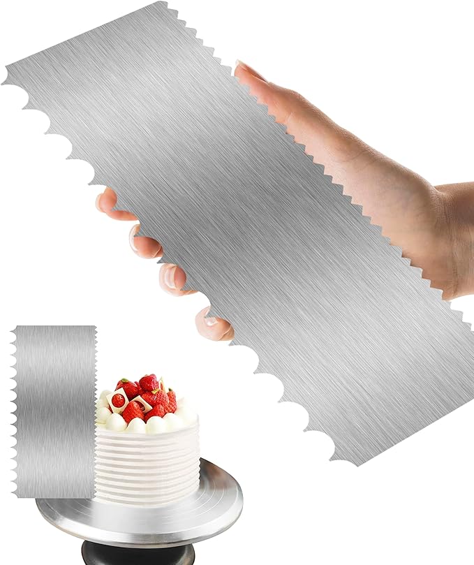 Cake Scraper Smoother Cake Decorating Supplies Kit 8.6 Inch Metal Bench Scraper for Baking Buttercream Smoother Stainless Steel Frosting Cake Comb Edge Side Jagged Comb for Cream Cake-4