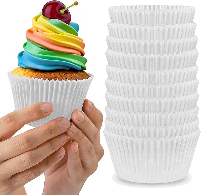 Cupcake Liners for Baking – White Jumbo Muffin Liners Dessert Cups, Thick Parchment Paper Baking Supplies, Large Greaseproof Pan Liner Wrappers (200-Pack)