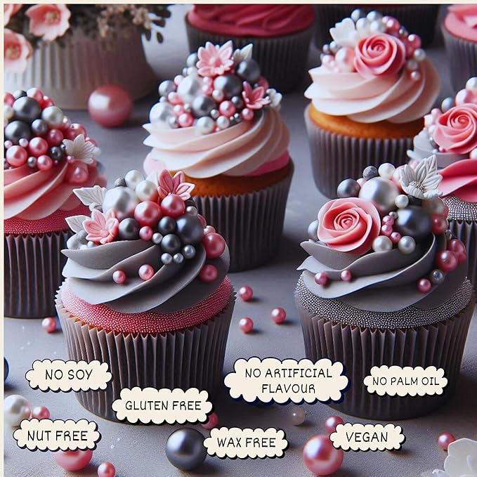 Confect Love Disco Balls Sprinkle Mix, Pink Coral Gray Pearl Candy Decorations Cake & Cupcake Decorations 4.2 Oz