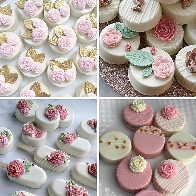 Actvty Rose Flower Silicone Mold, Leaves Candy Mold, 3 Pcs Mini Rose and Leaf Silicone Molds for Chocolate Fondant Sugarcraft Clay Candy Gummy Cupcake Toppers Cake Decorating