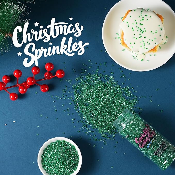 Christmas Green Sprinkles, 5oz Edible Dark Green Saning Sugar for Cake Decorating Cupcake Toppings Chocolate Ice Cream Cookies Baking Dessert Wedding Party Food Supplies