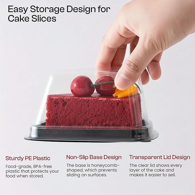 DoubleWave 50-Pack Clear Cake Slice Containers | BPA-Free, Stackable Dessert Holders for Parties, Weddings, and Special Events – Shatter-Resistant Plastic | Keeps Cake Fresh at Parties