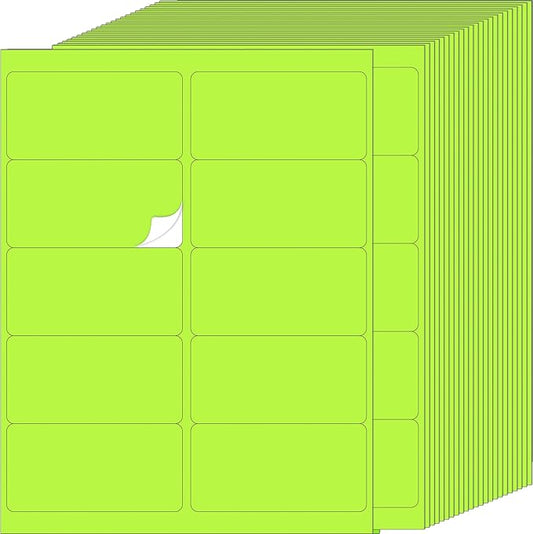 YSHIHE 2" x 4" Colored Labels Stickers, Green Bright, 24 Sheets, 240 Labels for Laser/Inkjet Printer, Printable Sticker Labels, Permanent Adhesive