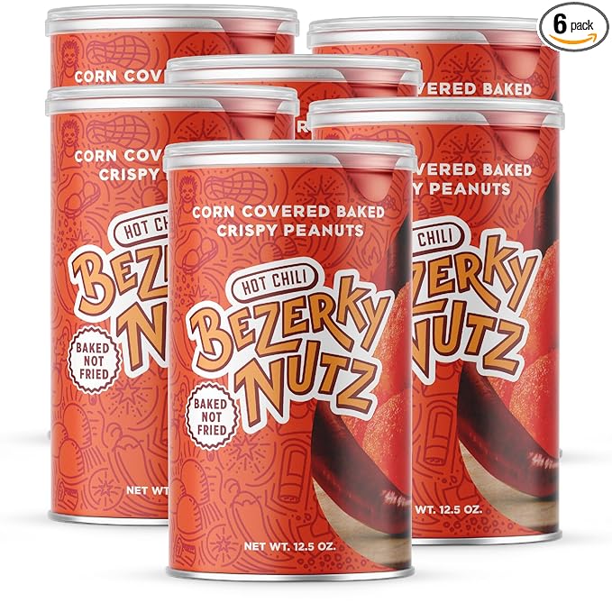Bezerky Coated Spicy Peanuts | Baked not Fried | Hot Chili Nuts | Spicy Peanut Balls | Ready to Go Snack | 12.5oz (Pack of 6)