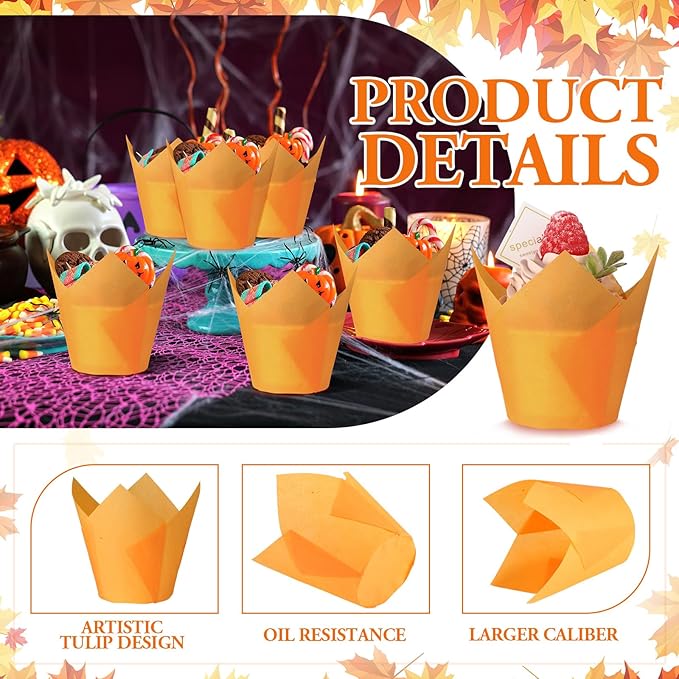 Tulip Cupcake Liners for Baking Muffin Liners Printed Baking Cups Holders Greaseproof Wrappers Decoration for Cupcake Bouquet Birthday Party Wedding Bride Shower