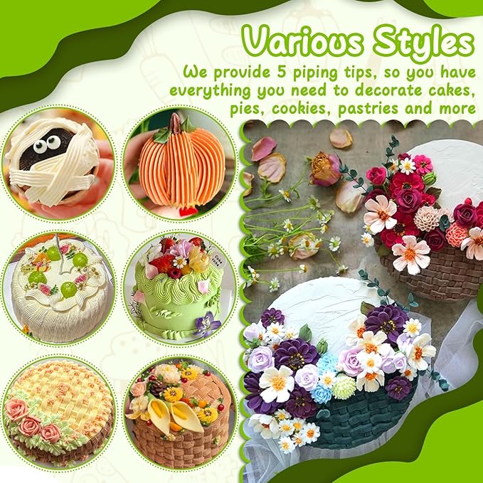 Suuker 5 Pieces Basketweave Piping Tips Set,Stainless Steel Half Row Braided Flower Cake Decorating Tips, Frosting Icing Tips for Cupcakes, Cake, Cookie and Decorating (3D 1D 895 48 47)