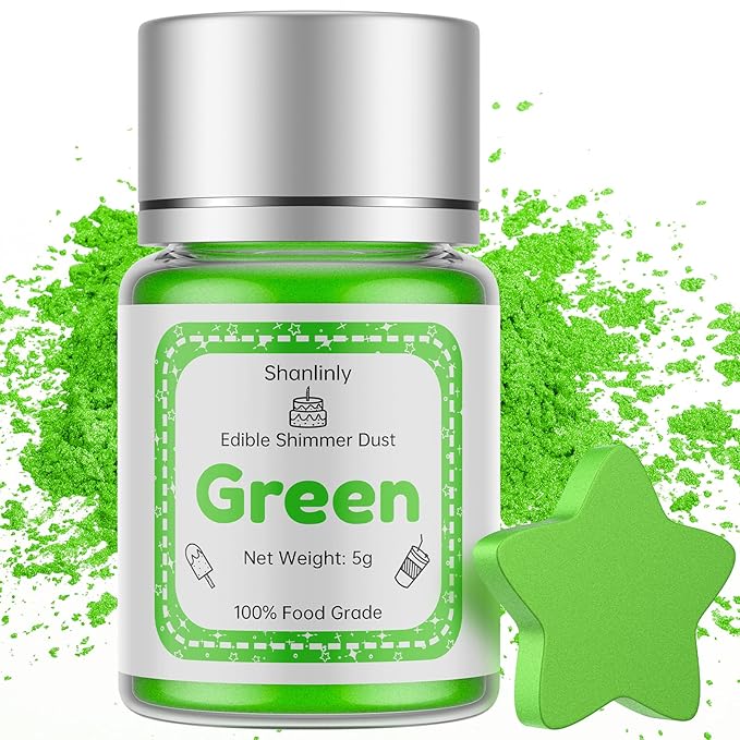 Shanlinly Grass Green Luster Dust Edible - 5g Food Grade Edible Shimmer Dust for Drinks, Edible Glitter Dust Food Coloring Powder for Cake Decorating & Paint, Desserts, Chocolates, Kosher|Vegan