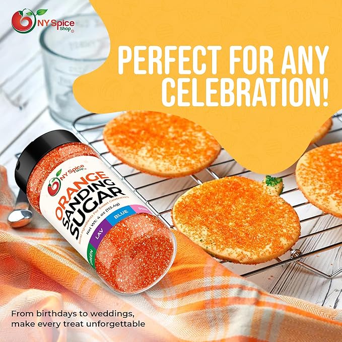 NY Spice Shop Orange Sanding Sugar - 4 Ounce Sweet Edible Sprinkles for Party Decoration, Cakes, Cupcakes, Cookies Toppings & Dessert Dishes - Colorful Sugar Sprinkles for Party Favors & Baking Treats