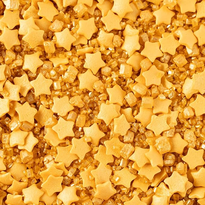 Gold Star Sprinkles for Cake Decorating Gold Sanding Sugar Sprinkles Mix Crystal Sugar for Cookie Baking Ice Cream Brownie Cupcake Toppings Shower Party Wedding