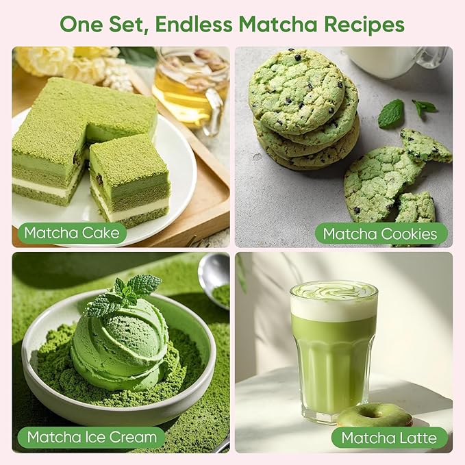 Matcha Whisk Set, 8Pcs Matcha Set for Ceremony, Matcha Whisk and Ceramic Bowl with Matcha Scoop & Sifter and All Accessories for Breakfast, Afternoon Tea, Ideal Gift Christmas, Anniversary