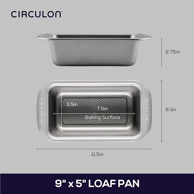 Circulon Nonstick Bakeware 9-Inch x 5-Inch Loaf Pan, Gray