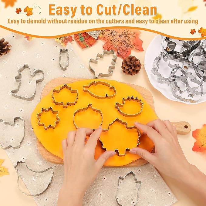 Lezmarket 23Pcs Fall Thanksgiving Cookie Cutters Set, Holiday Cookie Cutters Stainless Steel Baking Supplies for Thanksgiving Cookie Sandwich - Pumpkin Maple Leaf Flower Squirrel Turkey Corn Rooster