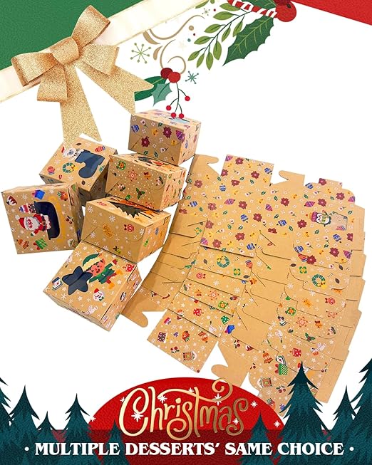 qiqee Christmas Shoes Bakery Boxes with Window 30pcs 4x4x2.5 Mini Cookie Boxes Macaron Boxes Small Donut Pastry Boxes for Christmas