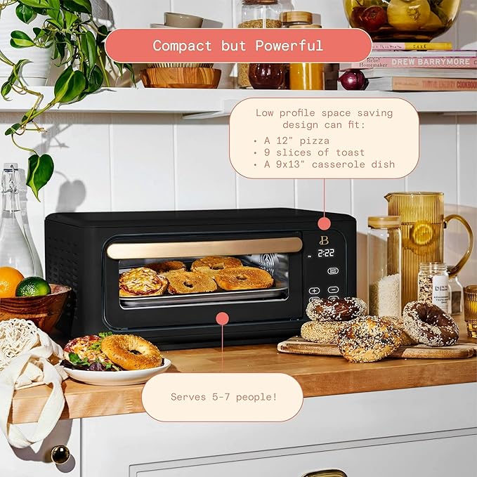 Beautiful Infrared Air Fryer Toaster Oven Combo - 10-in-1 Countertop Convection Oven with Air Fry, Bake, Pizza, Toast & Dehydrate Functions - 1800W Stainless Steel Kitchen Appliance (Black Sesame)