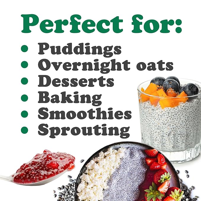Food to Live - Black Chia Seeds, 1 Pound Whole, Sproutable, Vegan, Kosher, Keto, Sirtfood, Bulk. Rich in Essential Fatty Acids, Fiber, Protein. Great for Chia Pudding, Smoothie, Oatmeal