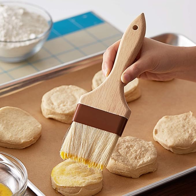 AME D'ESSENCE 4" Wide Boar Pastry Brush Wooden Handle Heat Resistant Bristle Basting Brush Baking Tool and Food Preparation