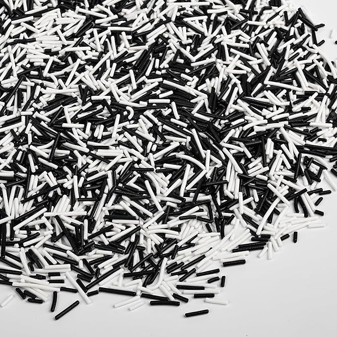 Jimmies Sprinkles for Cake Decorating, White & Black Sprinkles Perfect for Cupcake Toppers Wedding Party Valentines Halloween Christmas Supplies 3.52 Ounce