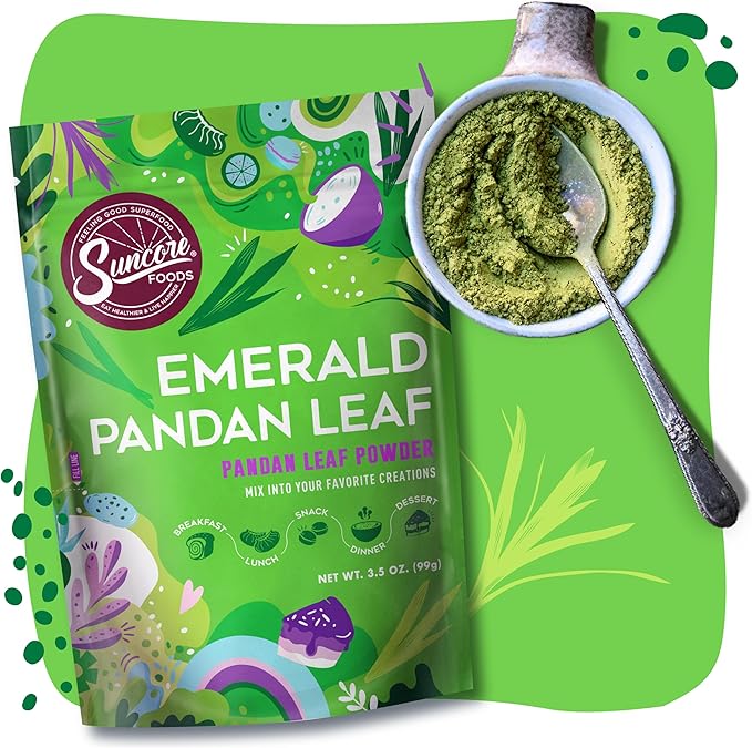 Suncore Foods Emerald Pandan Leaf Powder, Green Food Coloring Powder, Gluten-Free, Non-GMO, 3.5oz (2 Pack)