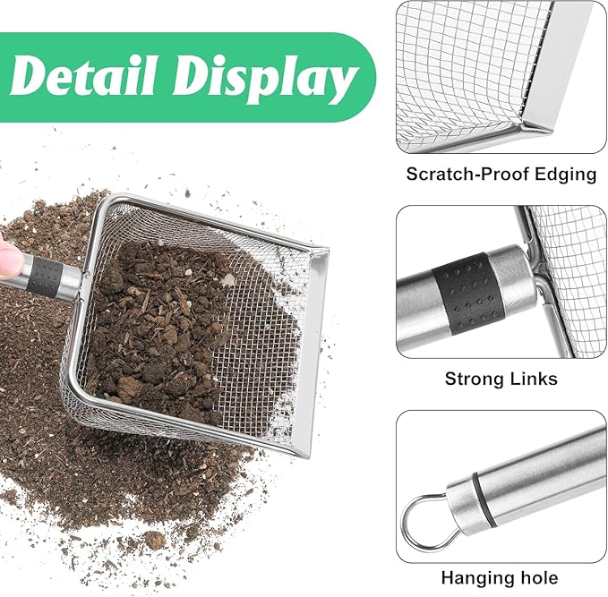 4 Pcs Gardening Soil Sifter, 5" W-Shape Garden Sieve Sifter with Handle (2/2.8/3.8/5 mm Mesh), Portable Gardening Sifter for Gradening Sand Soil Dirt Compost