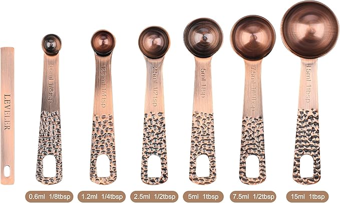 Smithcraft Copper Measuring Cups and Spoons Set for Baking & Kitchen, Stainless Steel Measuring Cups & Spoons Set, 5 Dry Measure Cup and 6 Metric Measure Spoon with1 Measure Ingredient Leveler