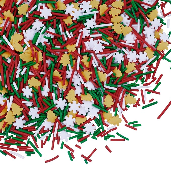 Edible Christmas Sprinkles Gold Christmas Tree Sprinkle White Winter Snowflake Sprinkle Red Green White Jimmies Holiday Cake Sprinkles for Cake Baking Ice Cream Cookies Cupcake Topper 8.4 Oz