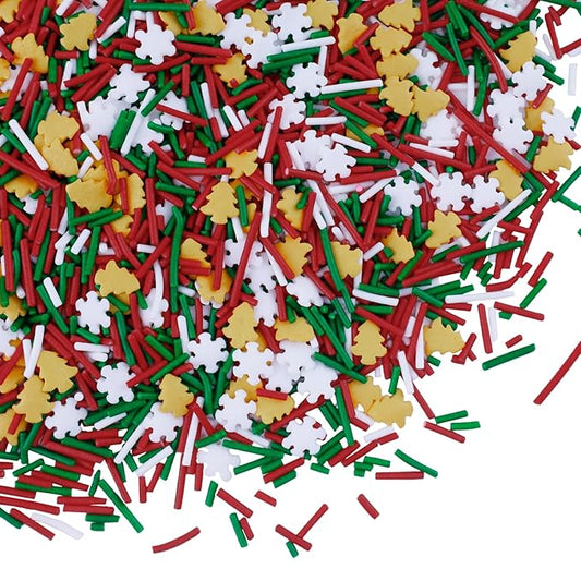 Edible Christmas Sprinkles Gold Christmas Tree Sprinkle White Winter Snowflake Sprinkle Red Green White Jimmies Holiday Cake Sprinkles for Cake Baking Ice Cream Cookies Cupcake Topper 8.4 Oz