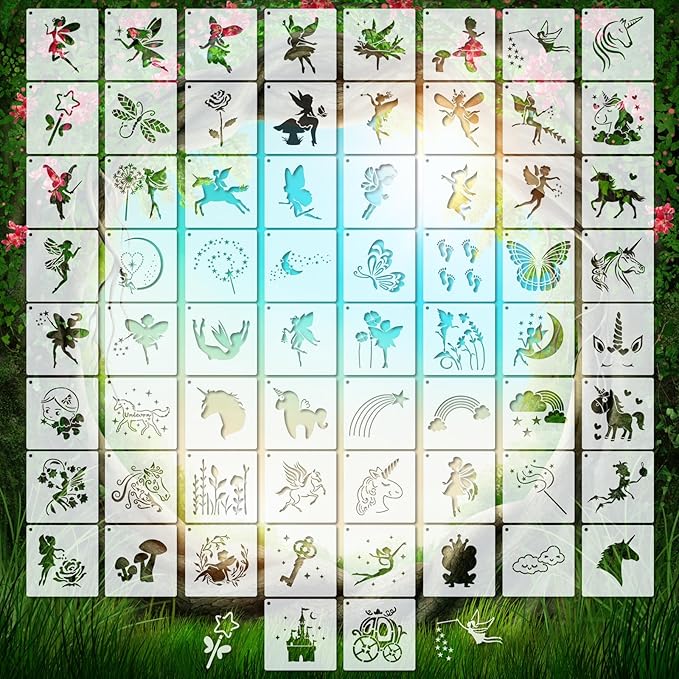 66 Pcs Small Stencils for Crafts Reusable 3 Inch Stencils for Painting on Wood DIY Craft Paint Template for Wall Home Decor Card Rock Canvas Drawing Holiday Ornament(Fairy Tale)