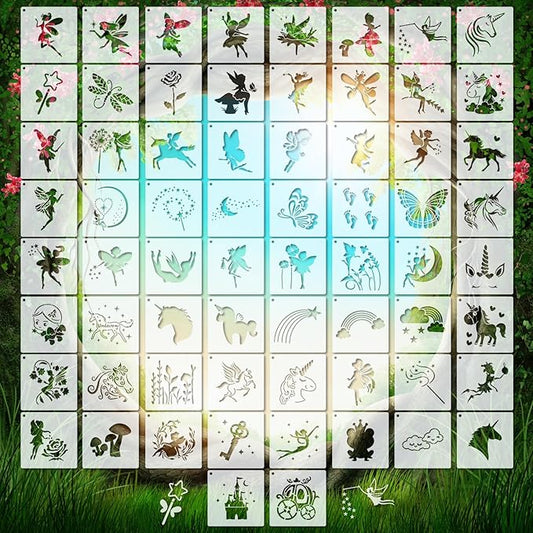 66 Pcs Small Stencils for Crafts Reusable 3 Inch Stencils for Painting on Wood DIY Craft Paint Template for Wall Home Decor Card Rock Canvas Drawing Holiday Ornament(Fairy Tale)